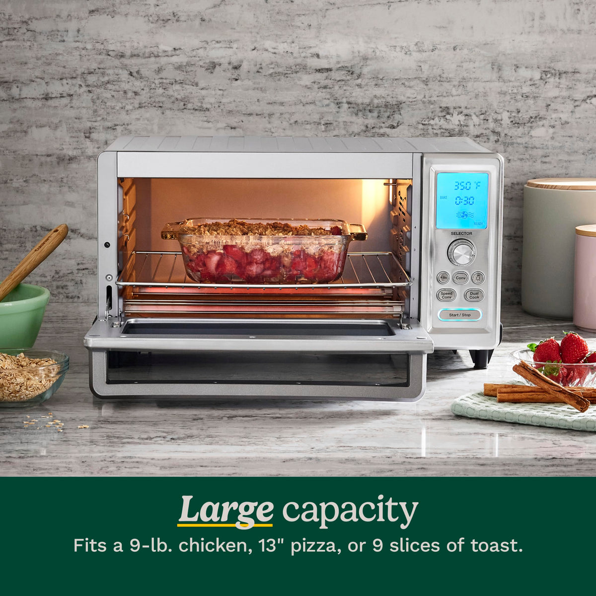 Cuisinart Chef's Convection Toaster Oven accessories laid out include pizza stone and racks.