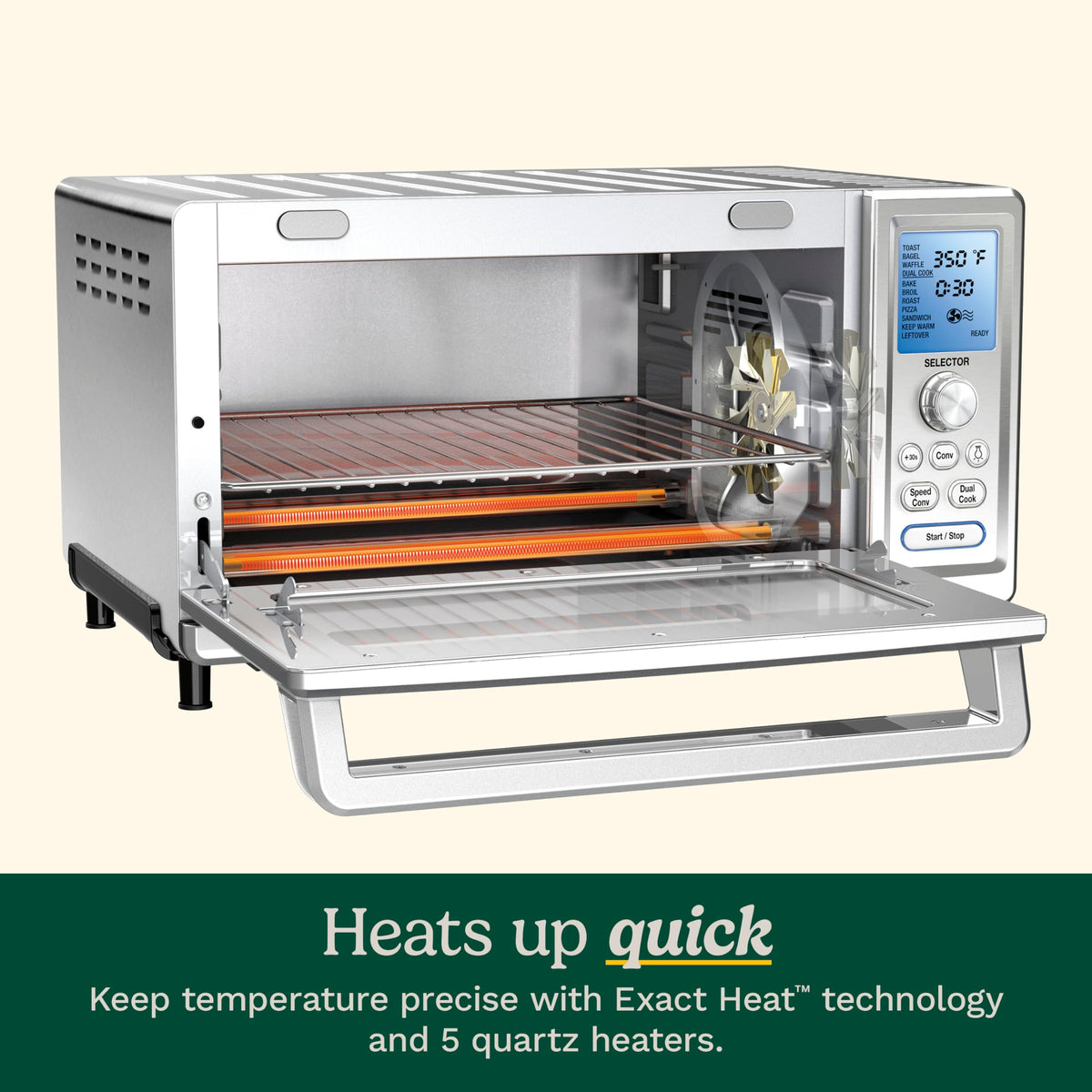 Cuisinart Chef's Convection Toaster Oven full-size chicken roasting in spacious cavity.