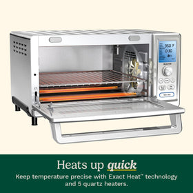 Cuisinart Chef's Convection Toaster Oven full-size chicken roasting in spacious cavity.