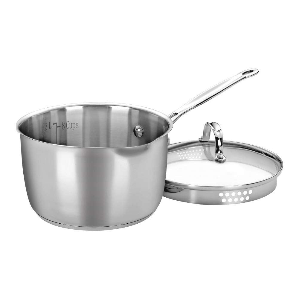 Cuisinart Chef's Classic 3qt saucepan cover seals moisture for flavorful dishes.