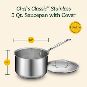 Cuisinart Chef's Classic 3qt saucepan interior showcases stainless cooking surface.