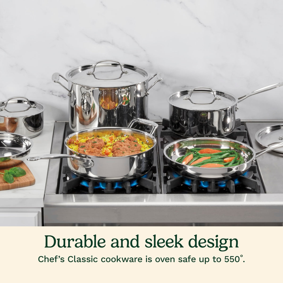 Cuisinart Chef's Classic 3-quart saucepan with lid for sauces and simmering.