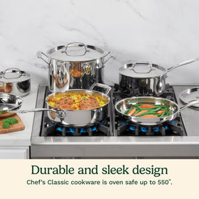Cuisinart Chef's Classic 3-quart saucepan with lid for sauces and simmering.