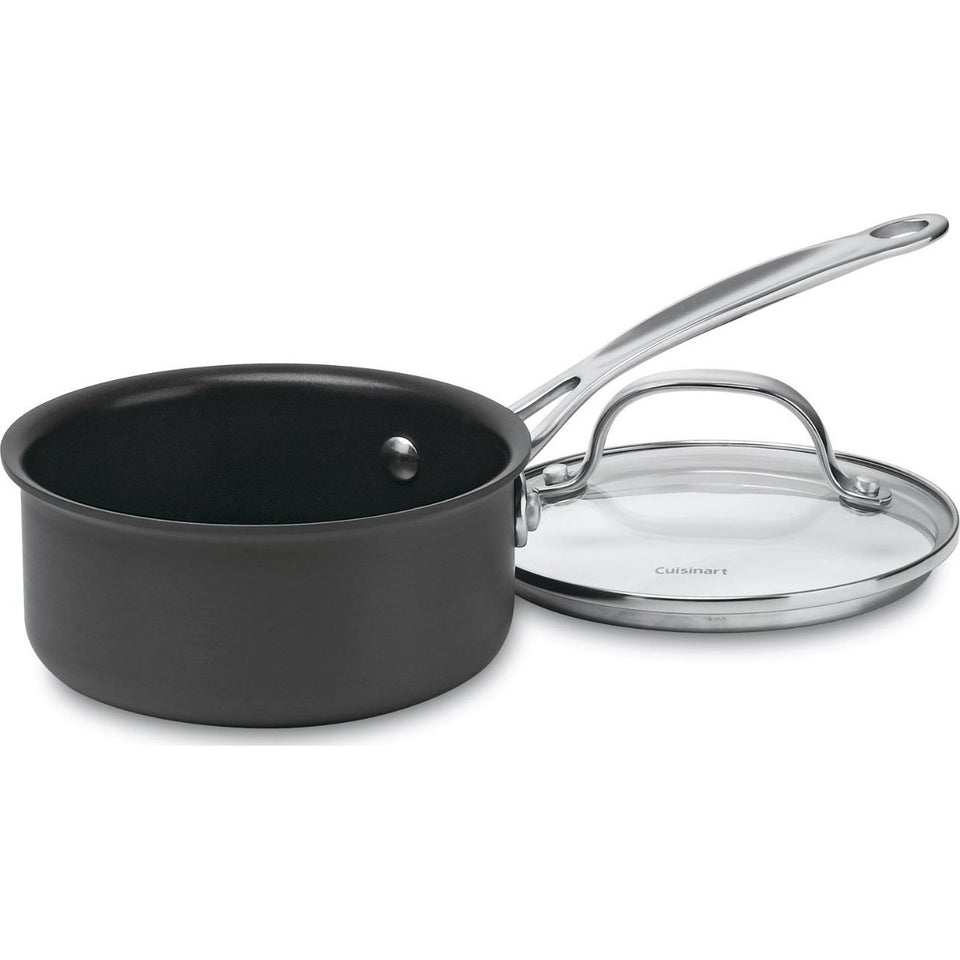 Cuisinart Chef's Classic hard anodized 1-quart saucepan ensures even heat and easy nonstick release.