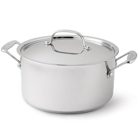 Cuisinart Chef's Classic stainless stockpot with cover showing even heat for soups