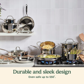 Cuisinart Chef's Classic steel 4-quart dutch oven with glass cover for braising and versatile stovetop use.