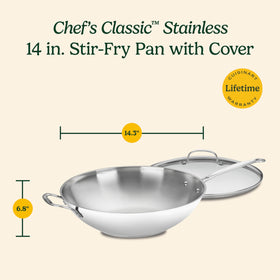 Cuisinart Chef's Classic 14-inch stir-fry pan dishwasher-safe for easy cleanup