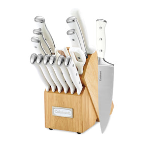 Cuisinart Classic Forged triple rivet chef knife in block ready for precise slicing.