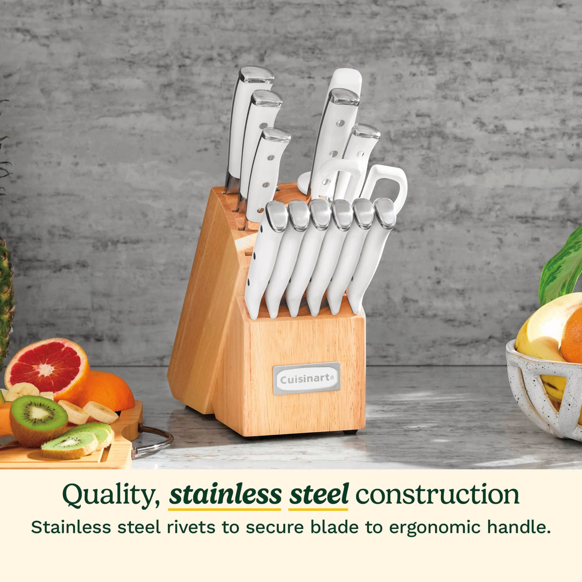 Cuisinart slicing knife in block ideal for clean, even roast prep.