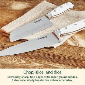 Cuisinart utility knife in block designed for trimming vegetables with control.