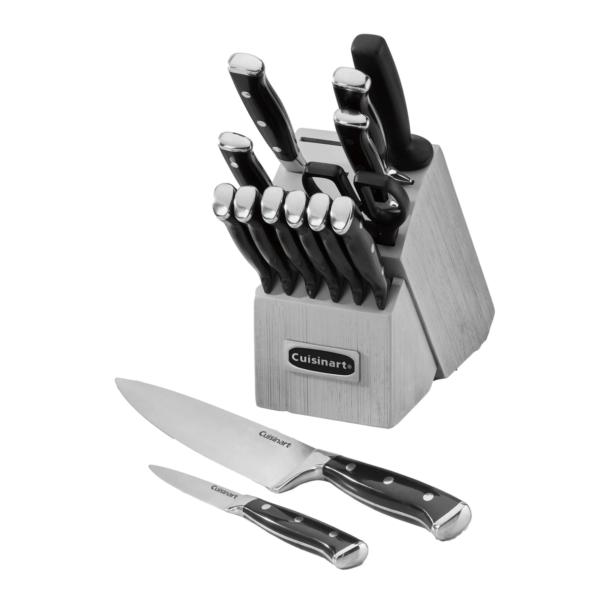 Cuisinart Classic forged knives in block display for organized kitchen prep.