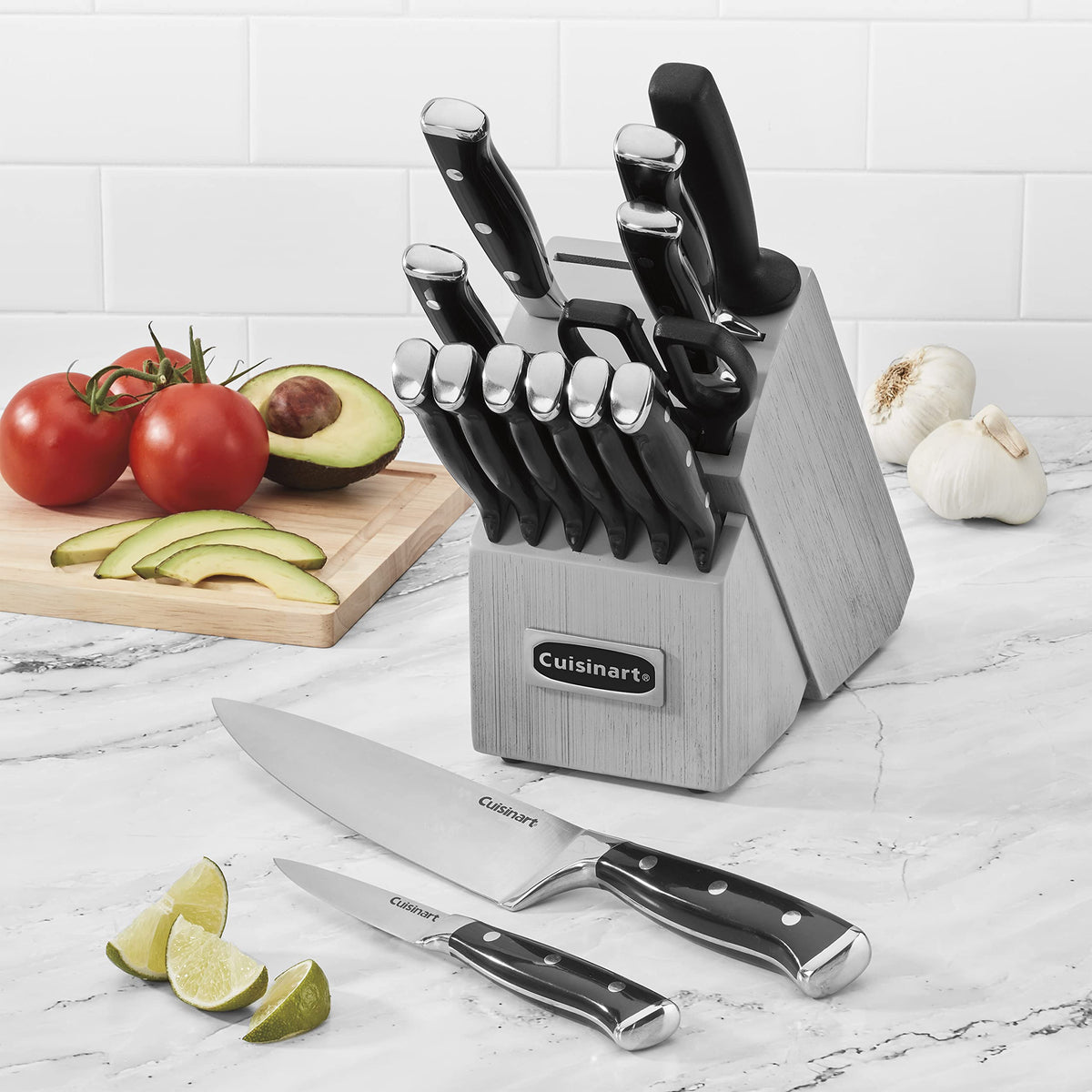 Cuisinart sharpening steel and shears included for easy maintenance.