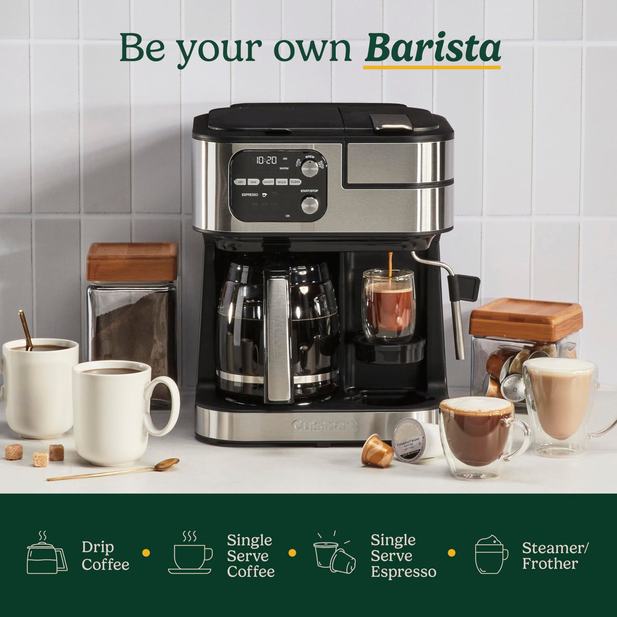 Cuisinart Coffee Center Barista Bar 4-in-1 brewing area for versatile coffee options.