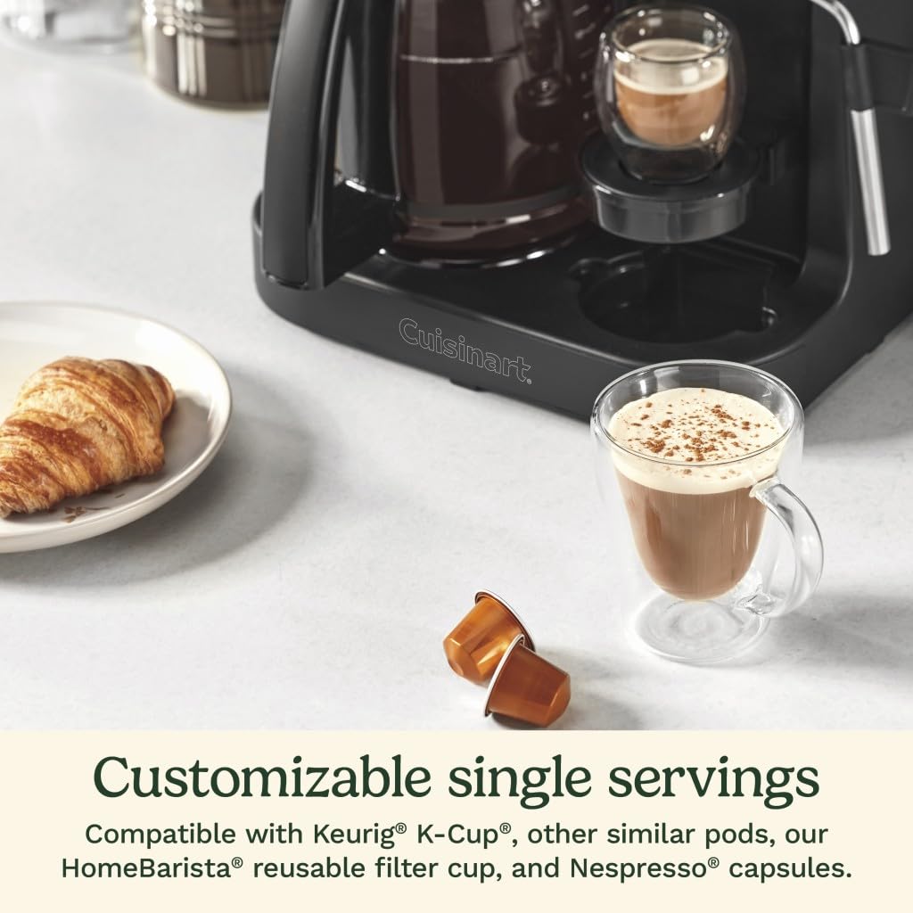 Cuisinart Coffee Center Barista Bar single-serve option, 6/8/10 oz sizes for customizable cups.