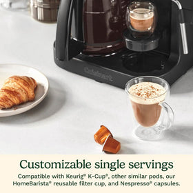 Cuisinart Coffee Center Barista Bar single-serve option, 6/8/10 oz sizes for customizable cups.