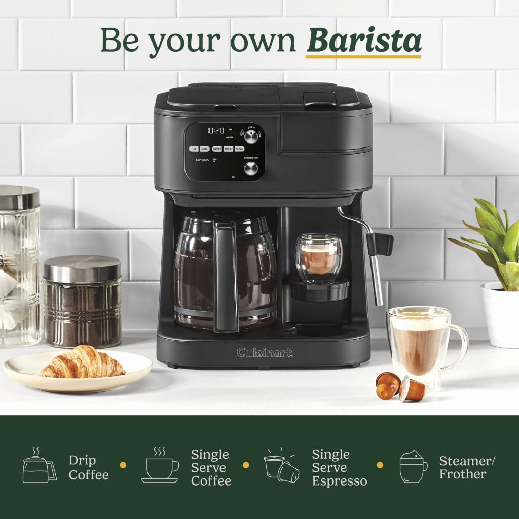 Cuisinart Coffee Center Barista Bar steam wand close-up, ideal for frothing milk for lattes and cappuccinos.