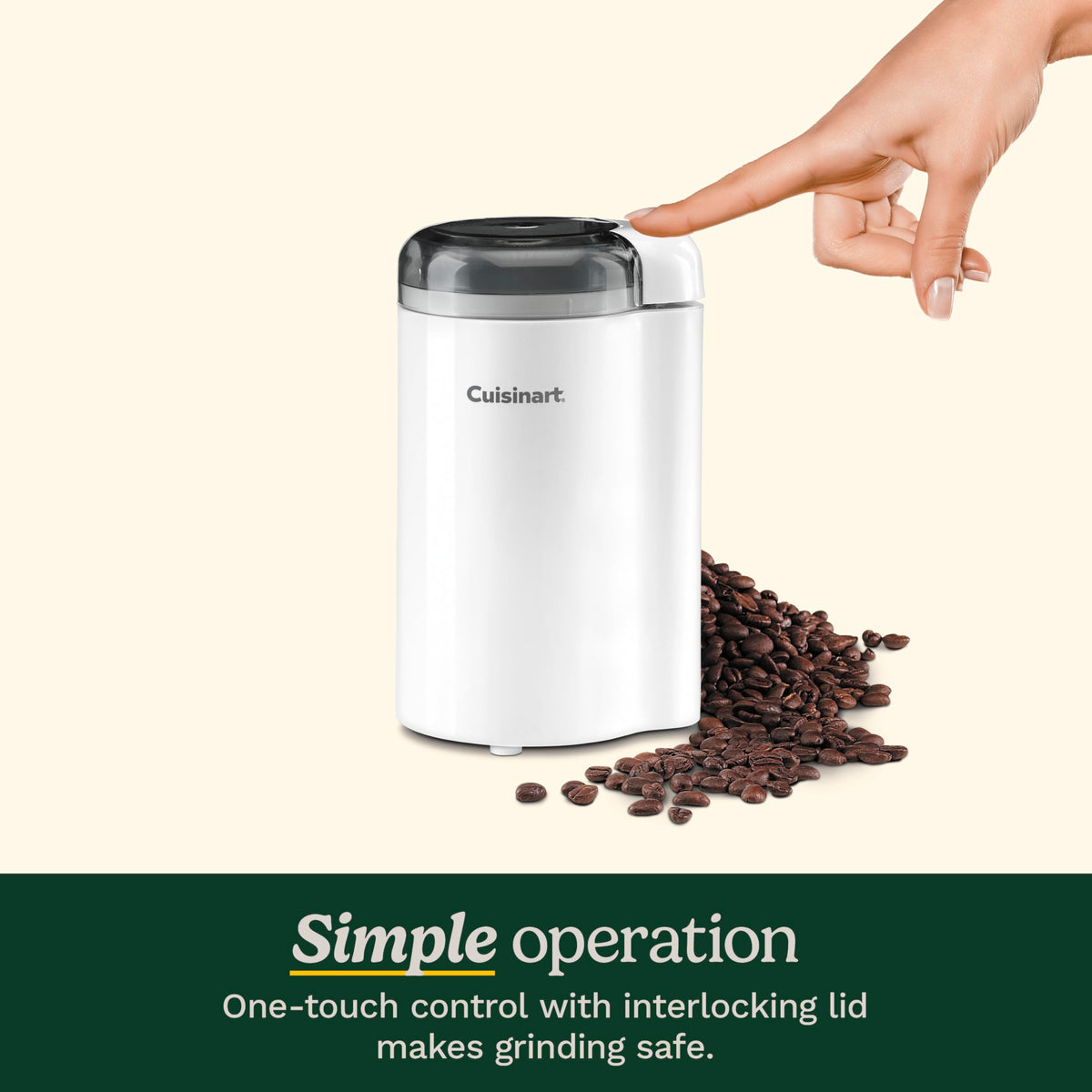 Cuisinart coffee grinder 70 g capacity for up to 12 cups of coffee.