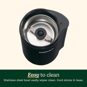 Cuisinart Coffee Grinder compact design fits easily on countertops.