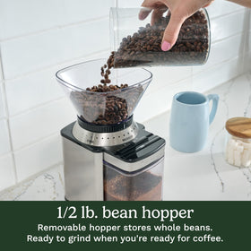 Cuisinart grinder with cord storage to keep counters tidy.