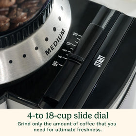 Cuisinart cup-size selector grinds 4–18 cups to fit your brew.