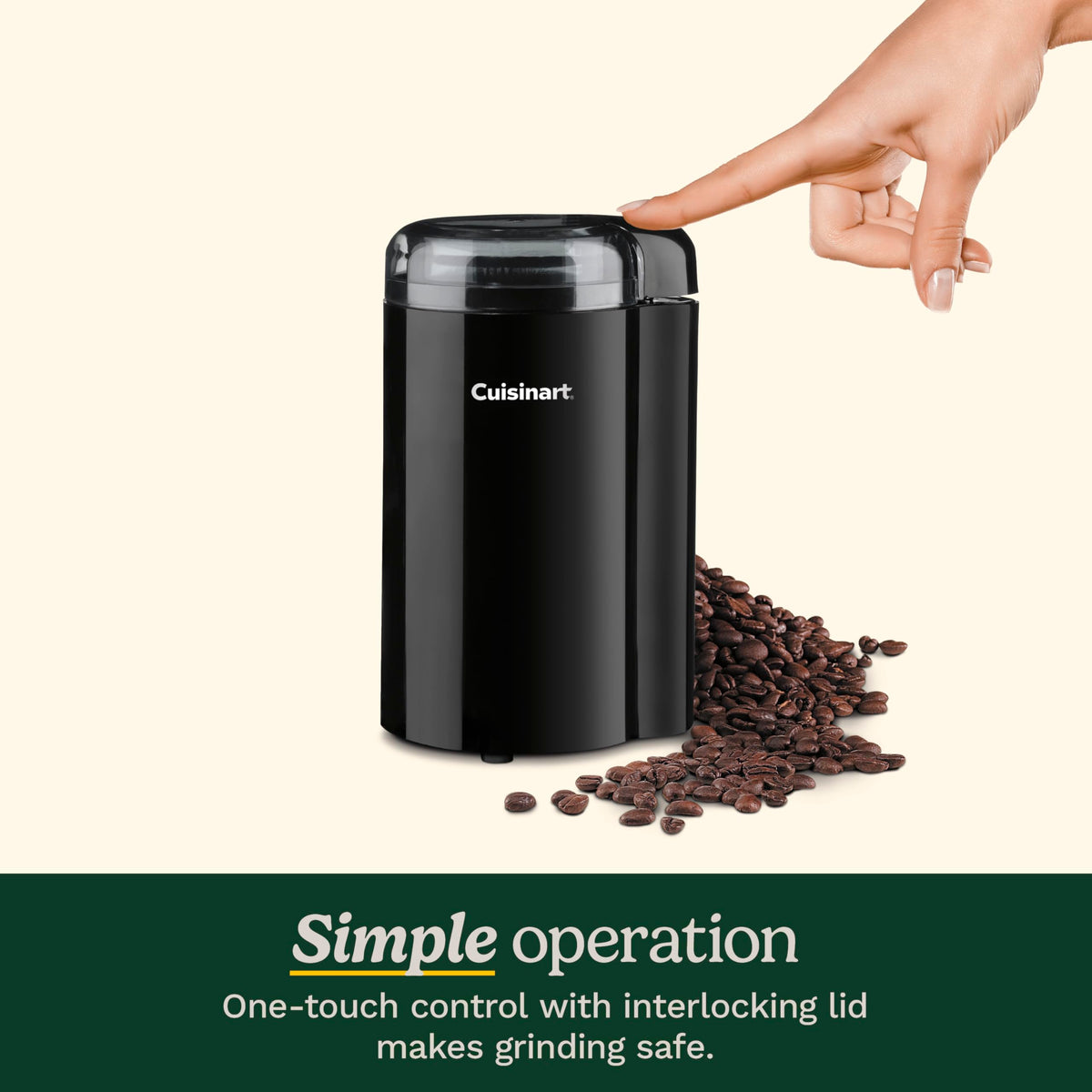Cuisinart Coffee Grinder safety interlock prevents operation unless the lid is closed.