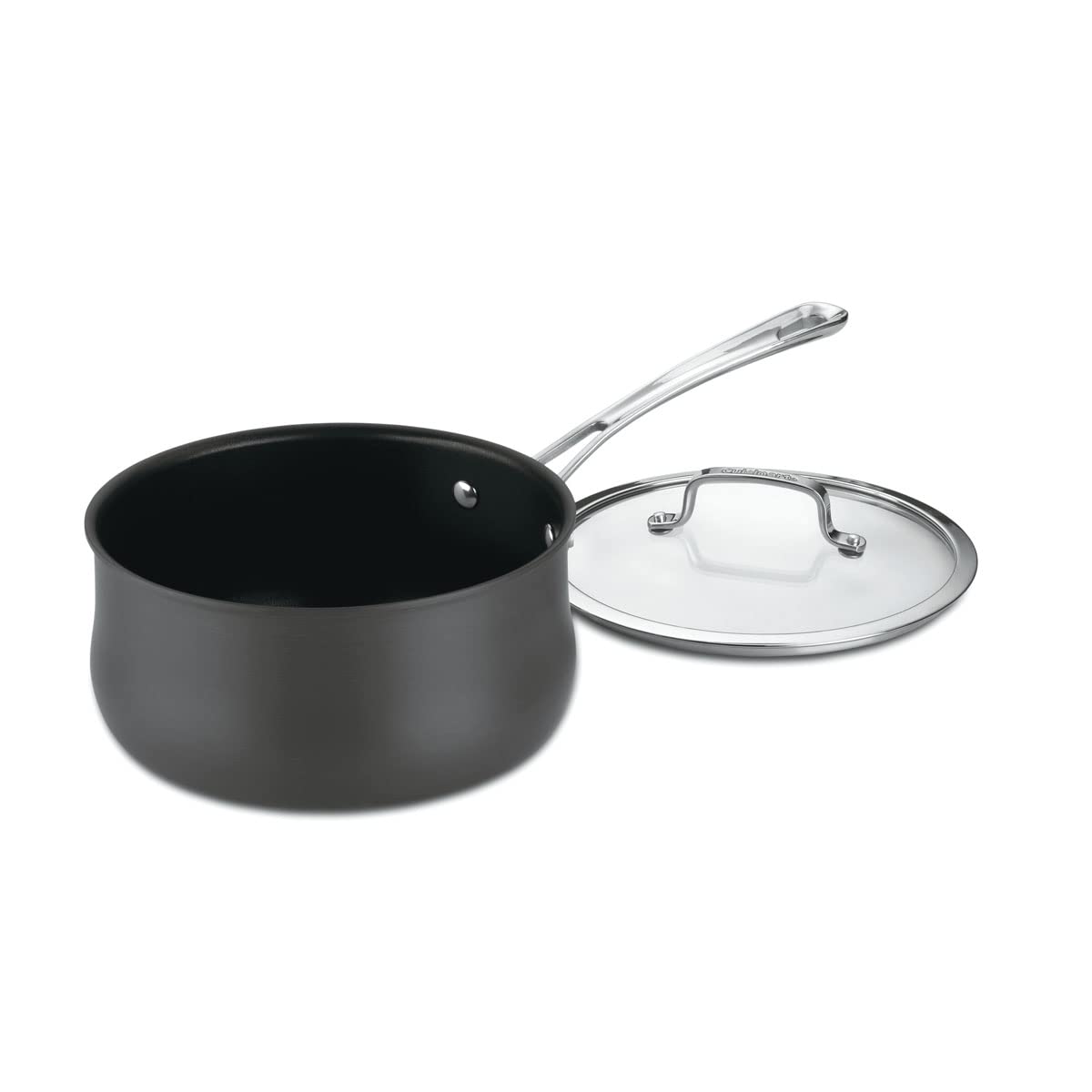 Cuisinart Contour 1qt PurelyCeramic nonstick saucepan with cover, ideal for quick, clean cooking.