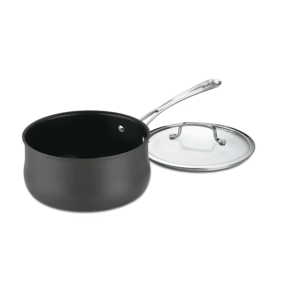 Cuisinart Contour 1qt PurelyCeramic nonstick saucepan with cover, ideal for quick, clean cooking.
