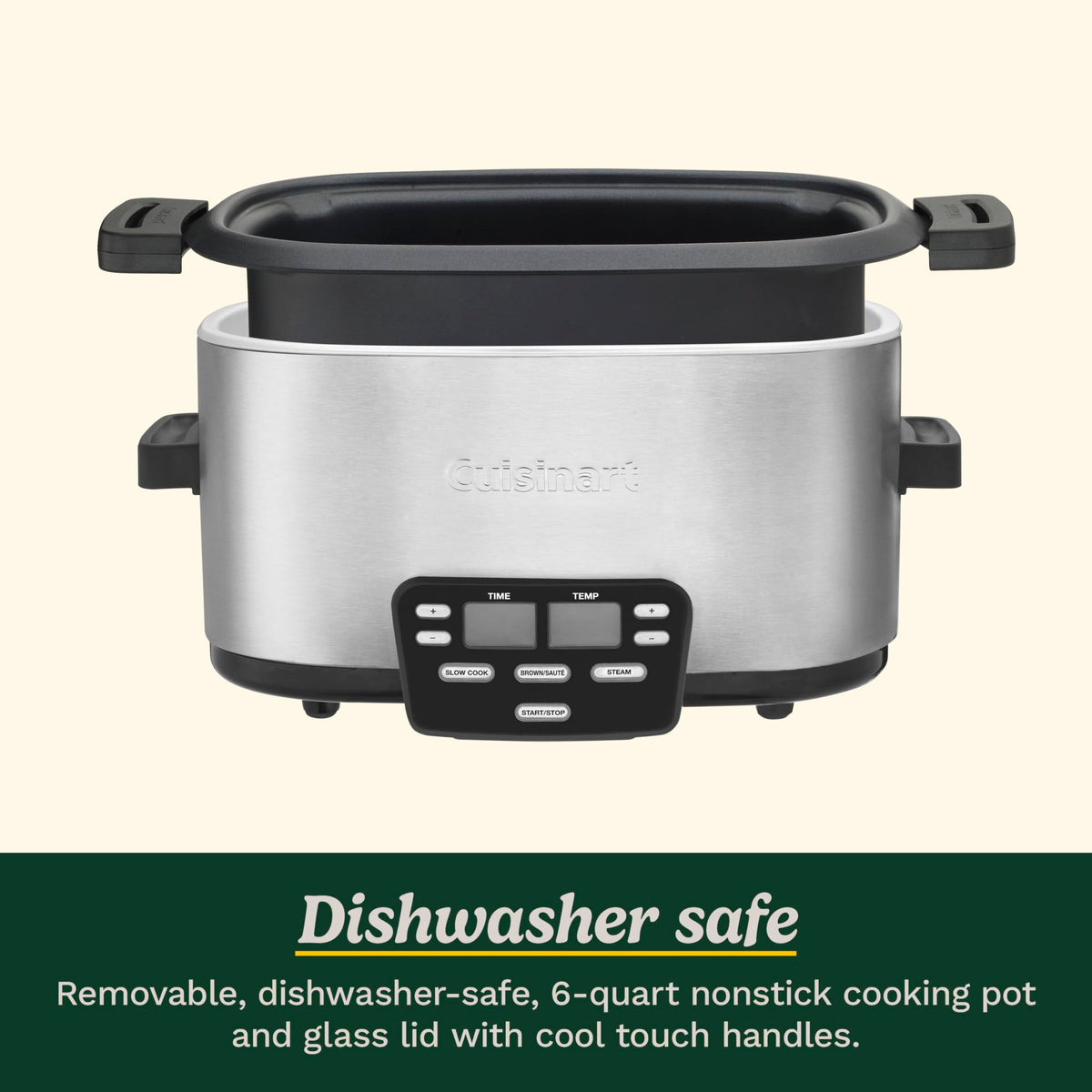 Cuisinart Cook Central blue backlit display shows time and temperature clearly