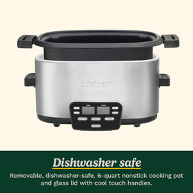 Cuisinart Cook Central blue backlit display shows time and temperature clearly