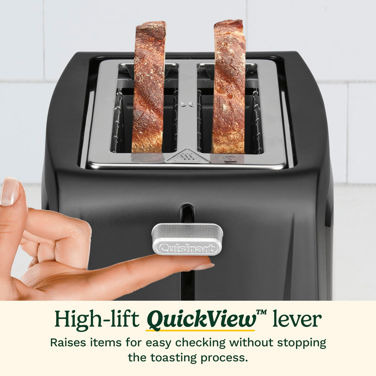 Cuisinart Core Collection defrost setting for even frozen bread toasting.