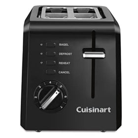 Cuisinart CPT-122BK toaster front view showcasing compact design for small spaces