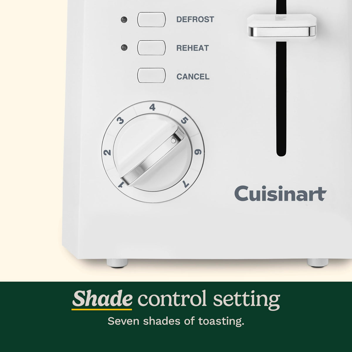 Cuisinart CPT-122 front view toaster showcasing slim profile and 2-slice capacity