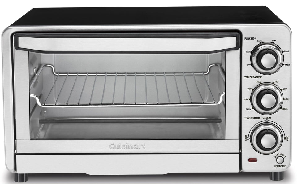 Cuisinart TOB-40N front view in brushed stainless steel, ideal for quick toasts