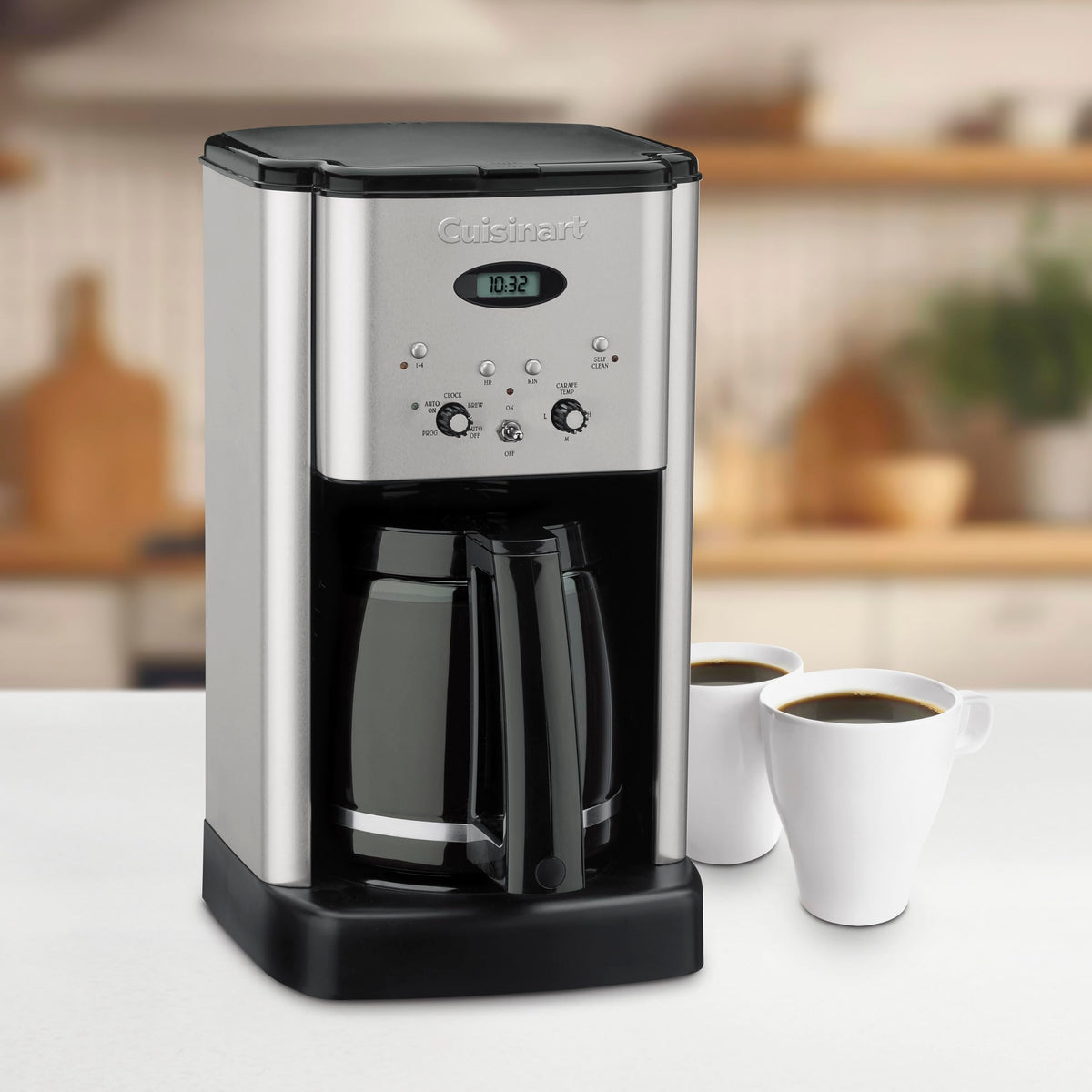 Cuisinart DCC-1200P1 close-up of brushed chrome exterior emphasizing durability.