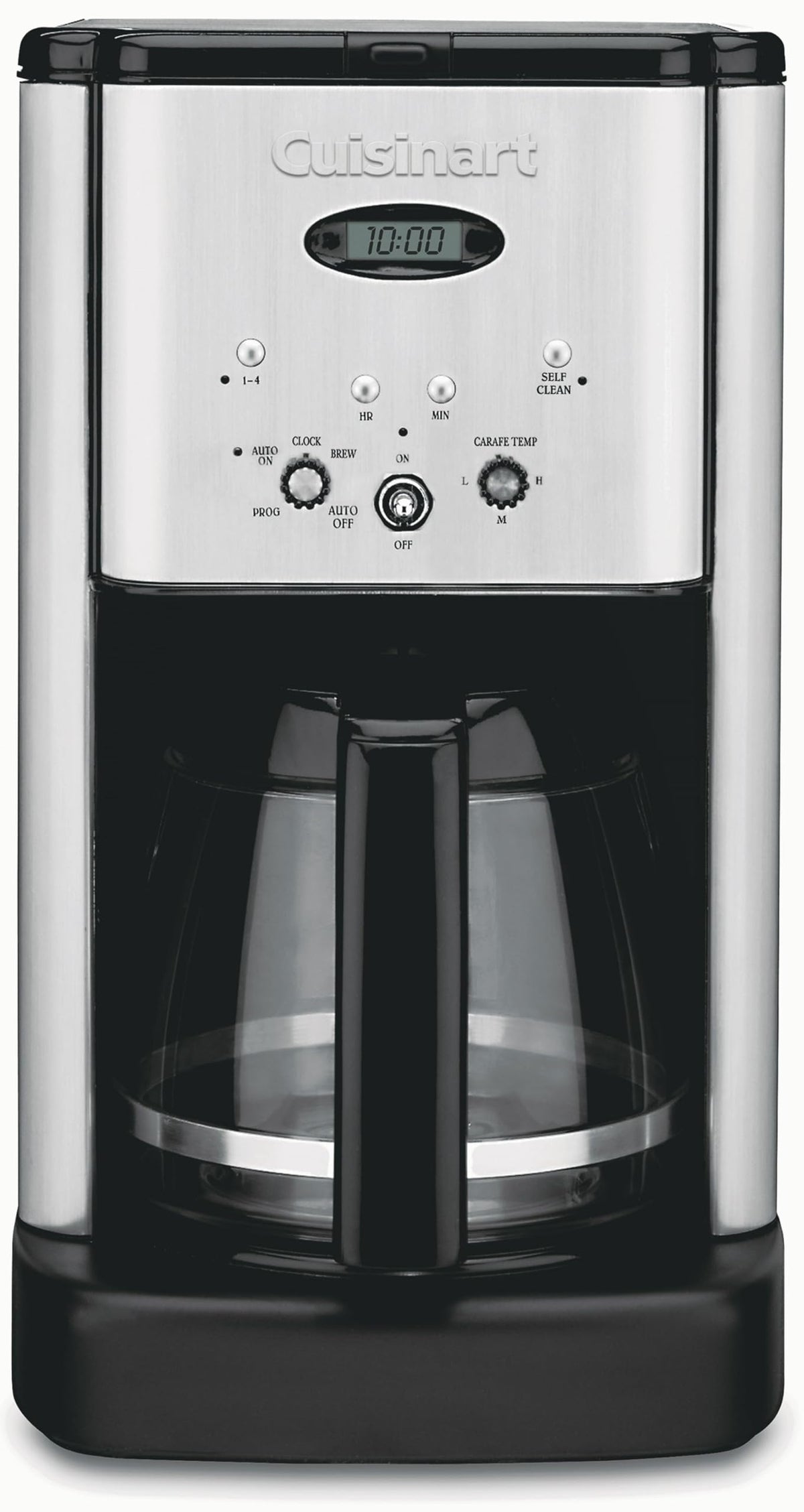 Cuisinart DCC-1200P1 front view with brushed chrome finish for a stylish kitchen.