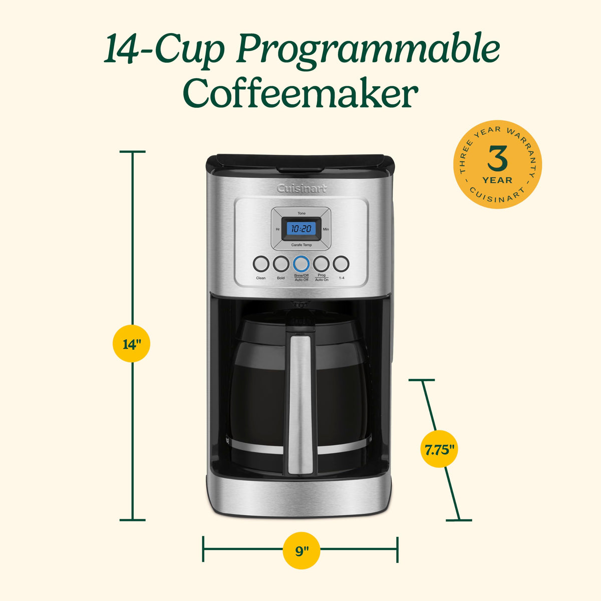 Cuisinart DCC-3200NAS glass carafe ready to serve 14 cups