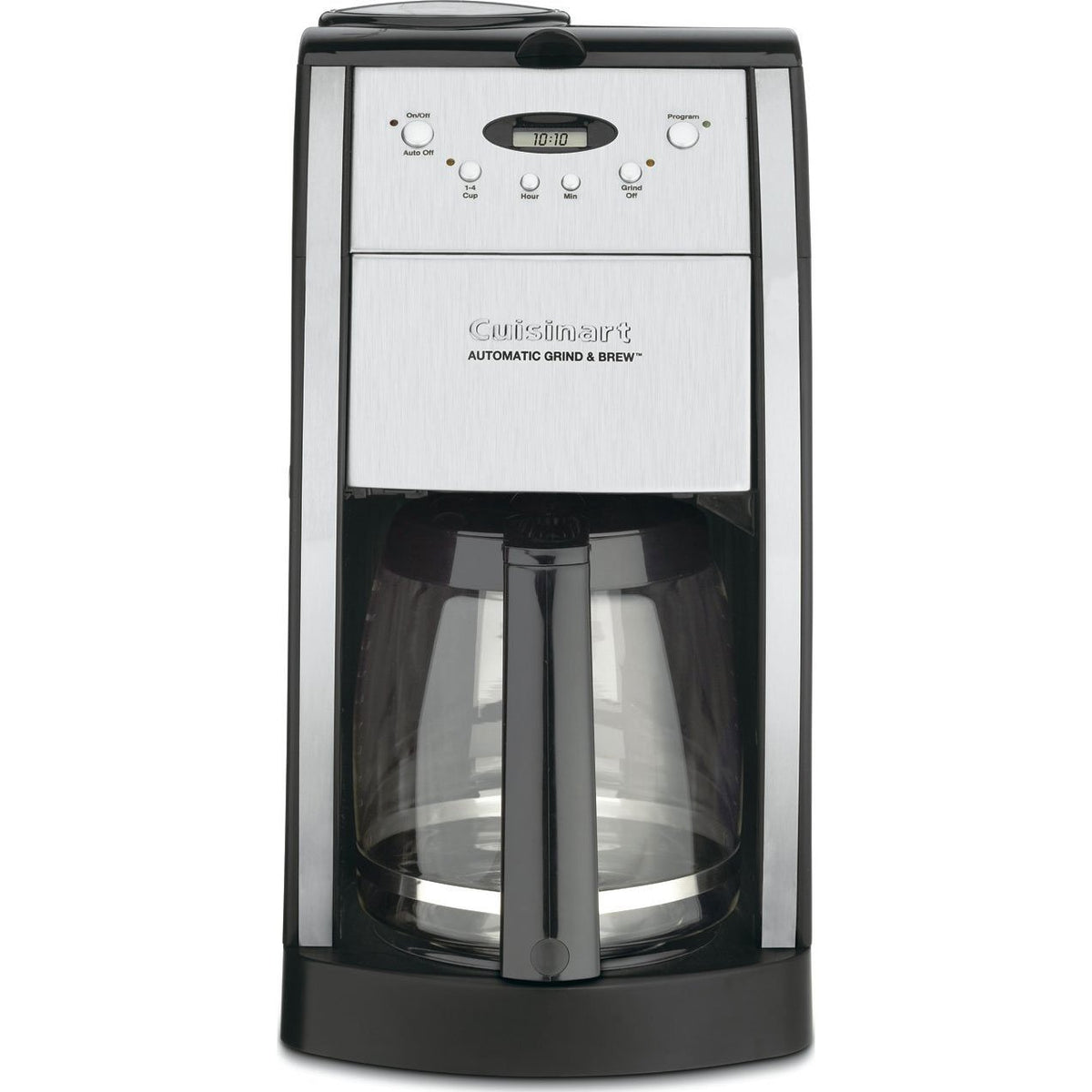 Cuisinart DGB-550BKNAS coffee maker front view with grind-and-brew for fresh coffee