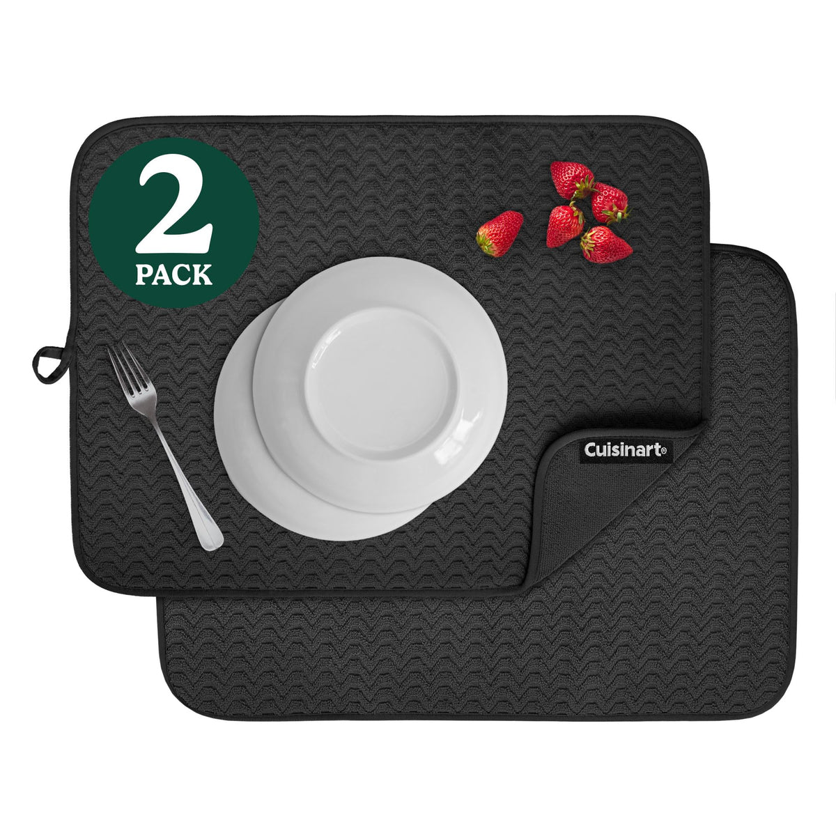 Cuisinart dish drying mat 18x24 laid flat on counter for quick drying.