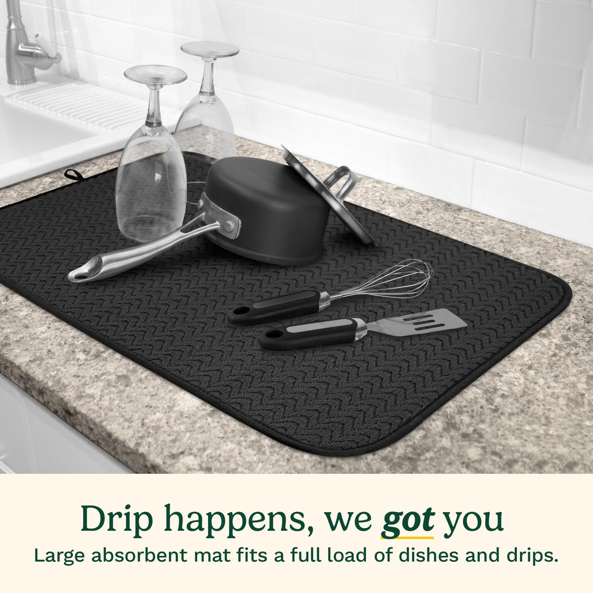 Cuisinart microfiber mat absorbs water quickly after washing dishes.