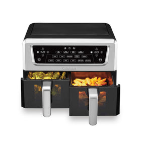 Cuisinart dual basket air fryer setup enables simultaneous cooking for a full meal