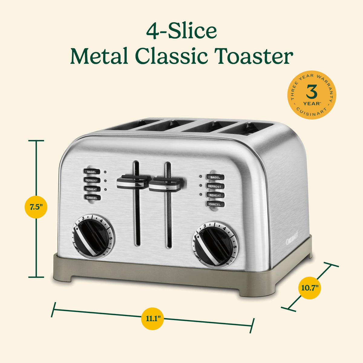 Cuisinart dual control panels with browning options for precise toasting