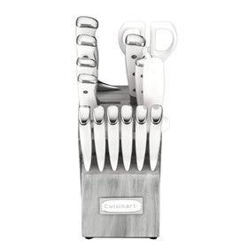 Cuisinart ergonomic triple-rivet handle close-up emphasizes stable control during prep.