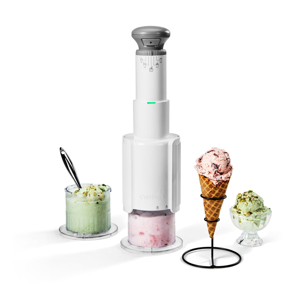 Cuisinart FastFreeze MAX ice-cream maker top view, compact design for easy storage.
