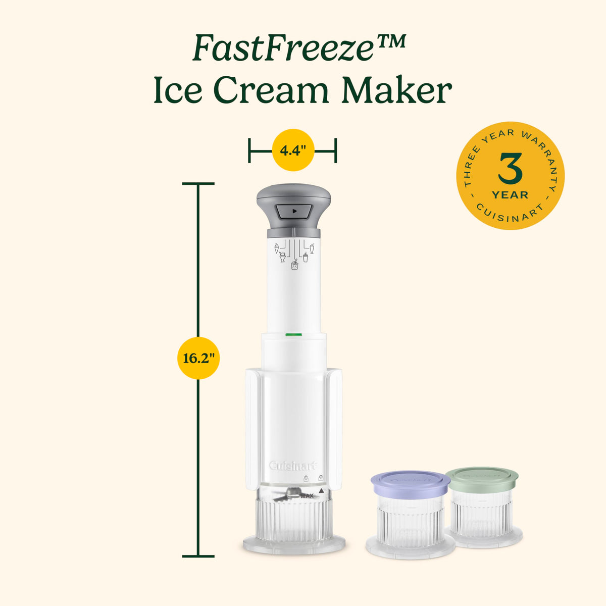 Cuisinart FastFreeze requires pre-frozen base for best texture.