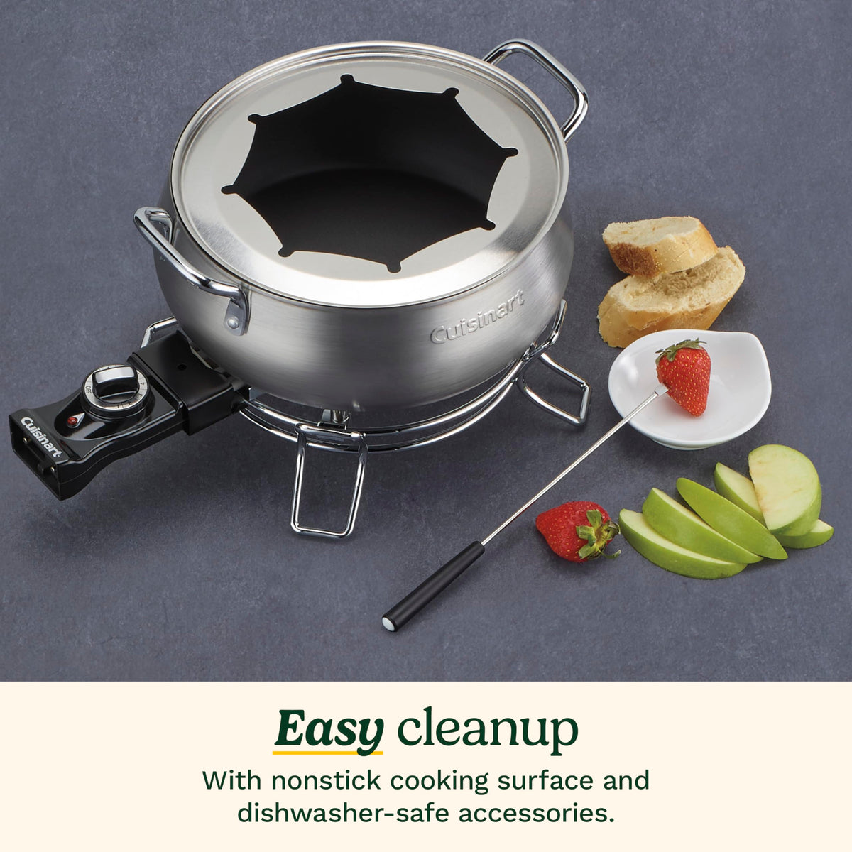 Cuisinart fondue pot 8 forks set simplifies dipping with guests.