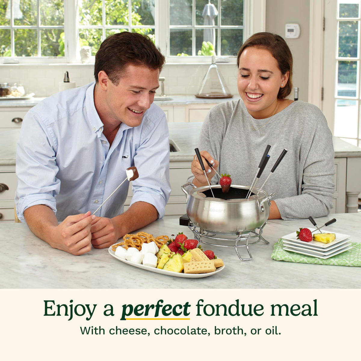 Cuisinart fondue pot fork ring holds eight long forks for sharing.