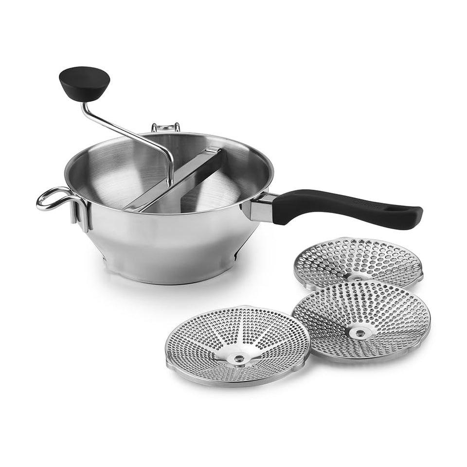 Cuisinart food mill with fine disc for silky purées and baby textures.