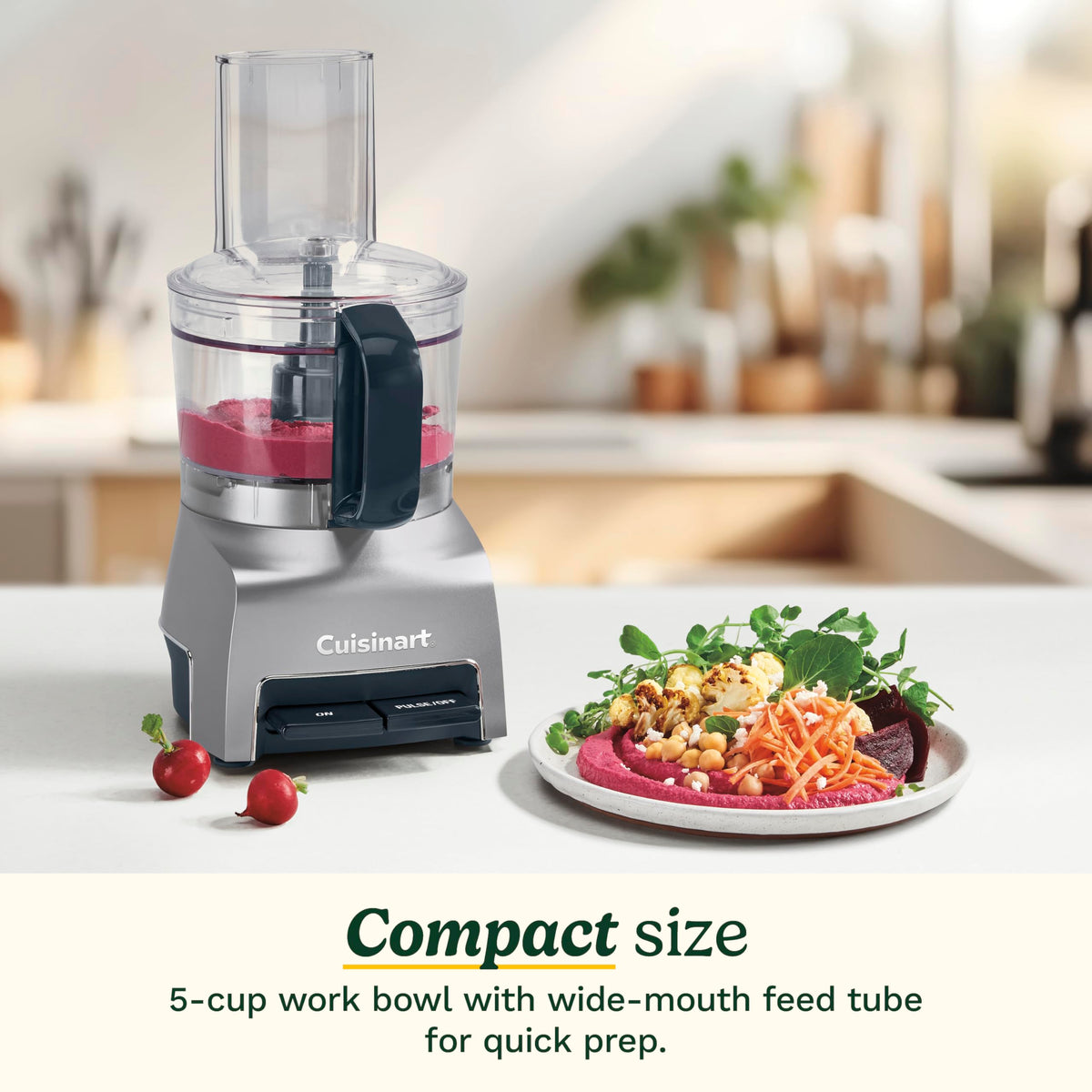 Cuisinart FP-5 reversible shredding disc in action enabling fine to medium shredding