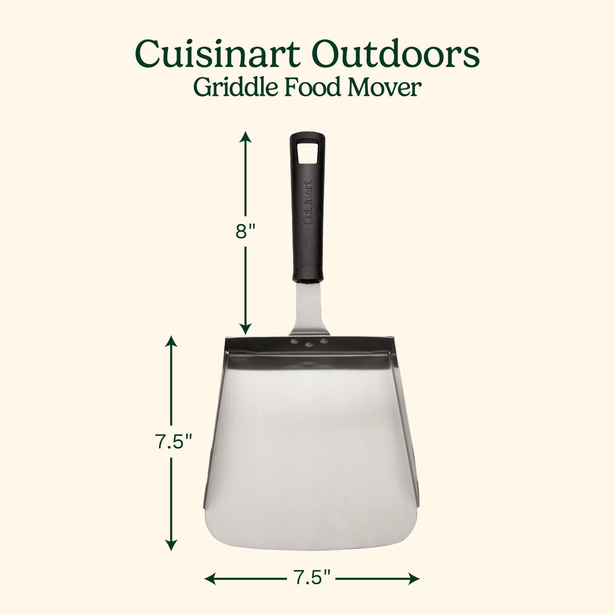 Cuisinart Griddle Food Mover stainless steel spatula ready for flipping on grills.