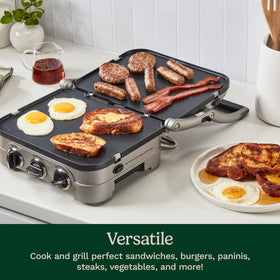 Cuisinart Griddler floating cover delivers even heat across foods.